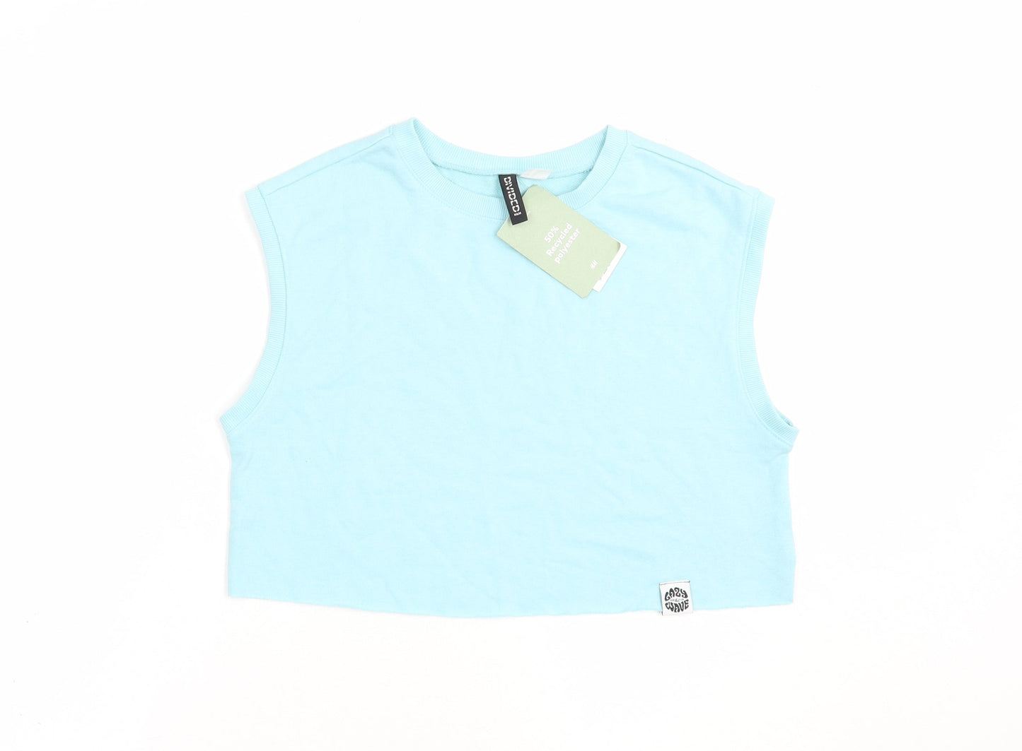 H&M Womens Blue  Cotton Cropped Blouse Size XS Crew Neck