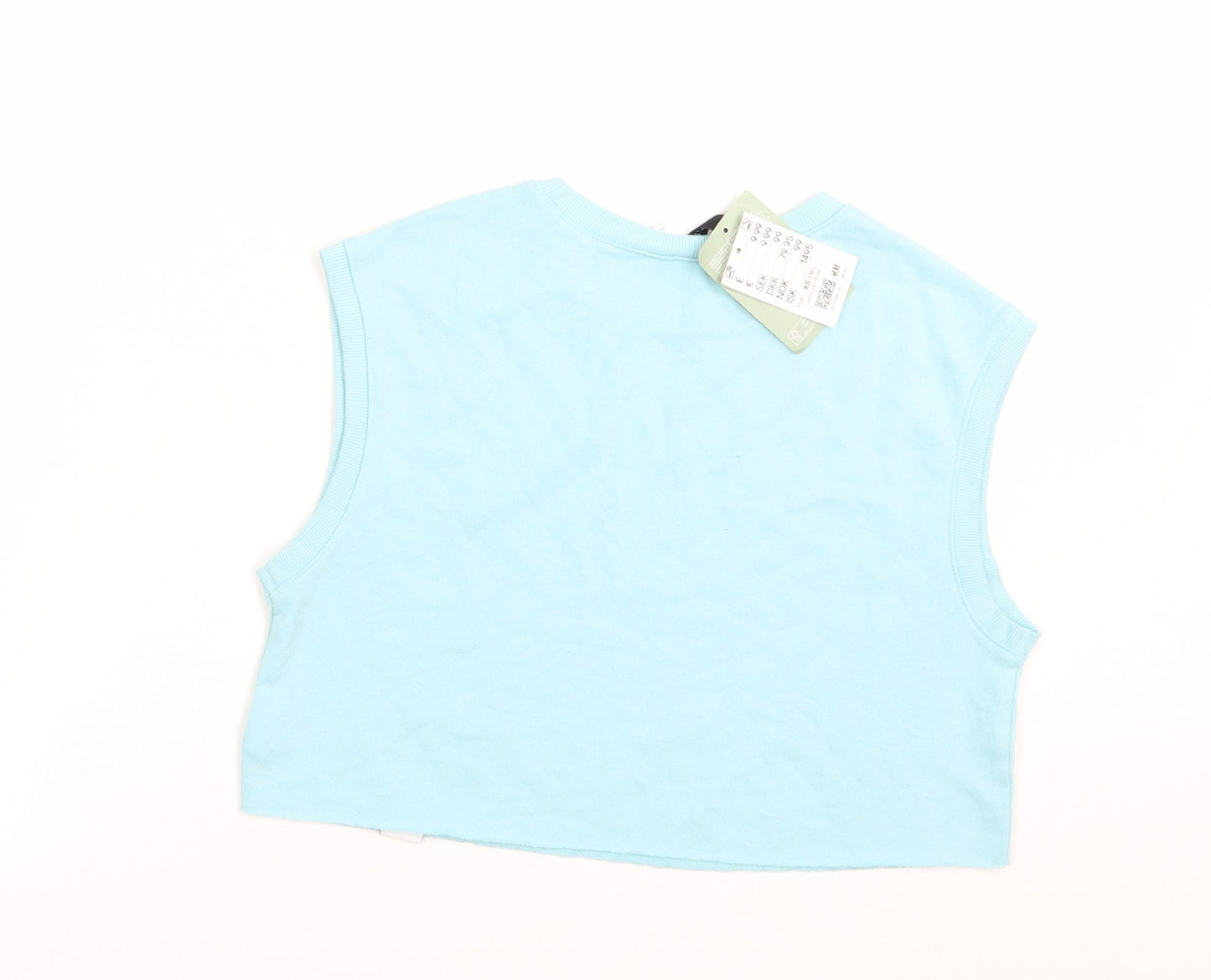 H&M Womens Blue  Cotton Cropped Blouse Size XS Crew Neck
