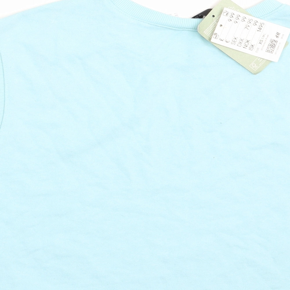 H&M Womens Blue  Cotton Cropped Blouse Size XS Crew Neck