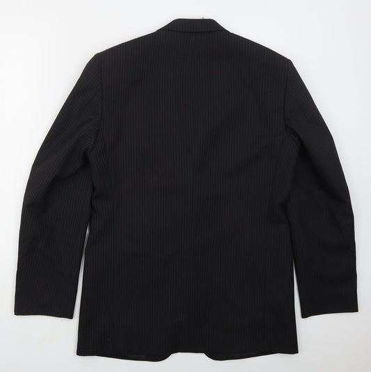 Taylor & Wright Mens Black Striped Polyester Jacket Suit Jacket Size 38