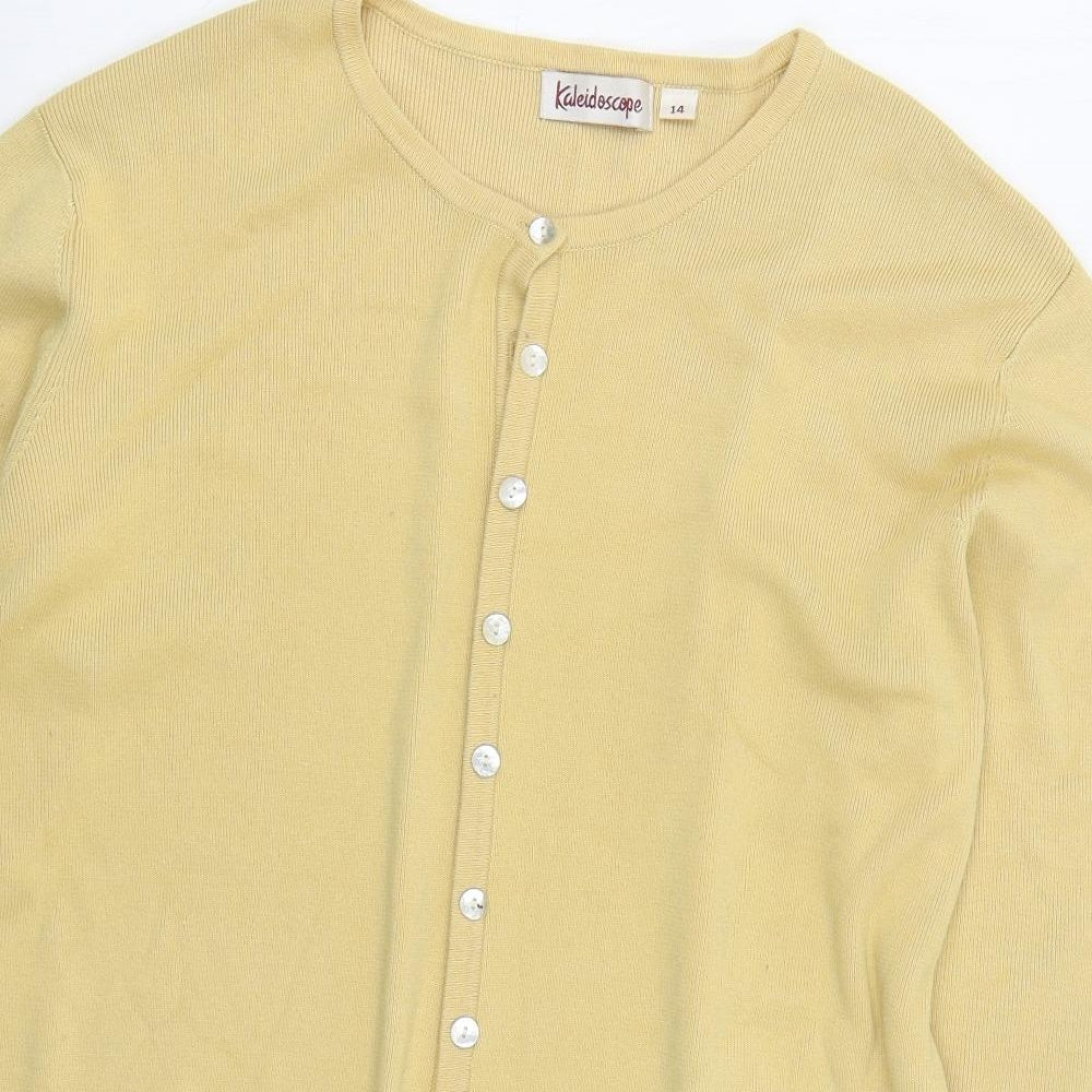 Kaleidoscope Womens Beige Crew Neck  Viscose Cardigan Jumper Size 14