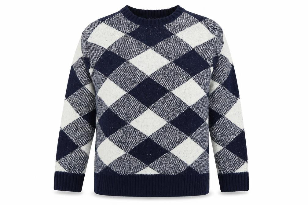 Marks and Spencer Womens Blue Crew Neck Argyle/Diamond Acrylic Pullover Jumper Size S
