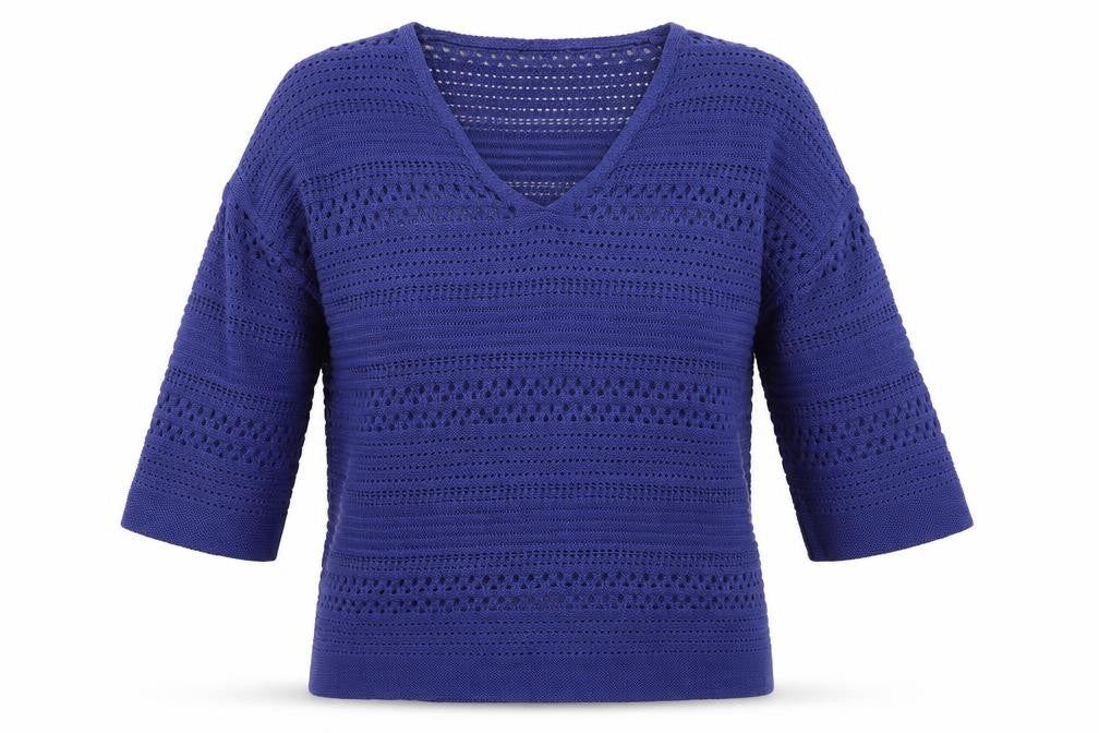 Papaya Womens Blue V-Neck  Cotton Pullover Jumper Size M