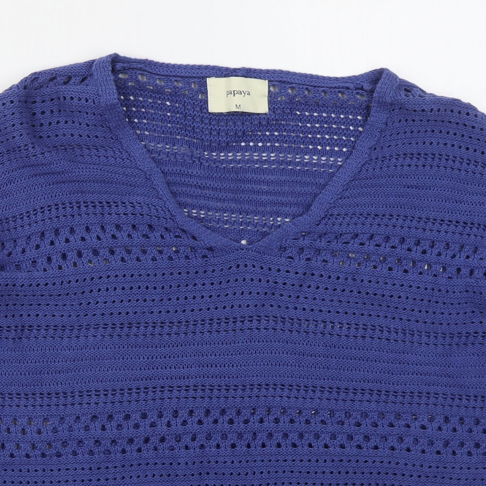 Papaya Womens Blue V-Neck  Cotton Pullover Jumper Size M