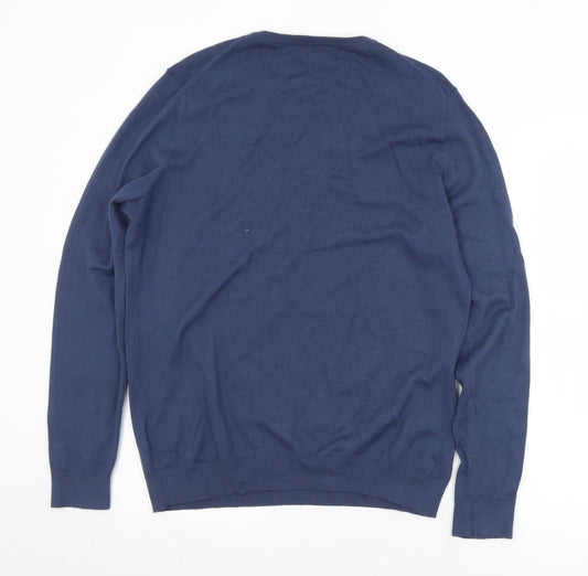 Lachlan Mens Blue V-Neck  Acrylic Pullover Jumper Size L