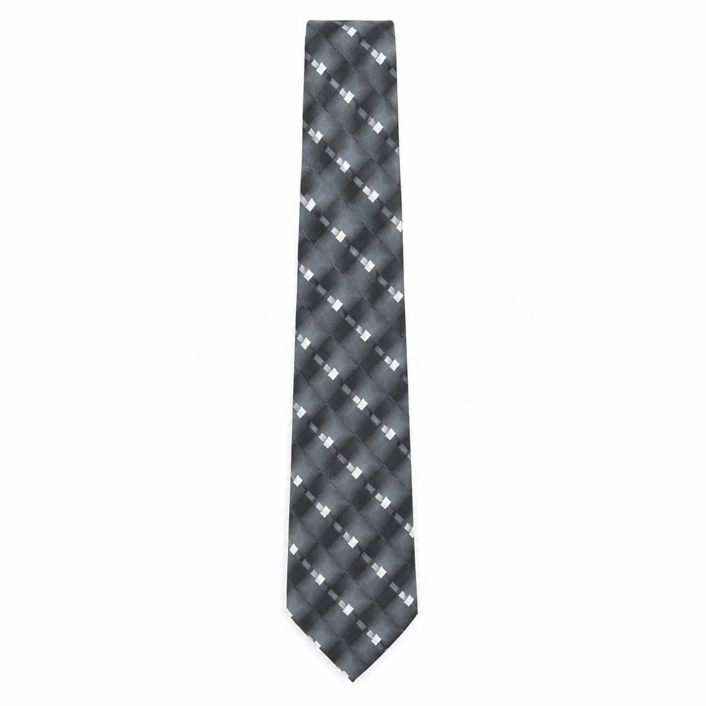 Burton Mens Grey Plaids & Checks Silk Pointed Tie One Size