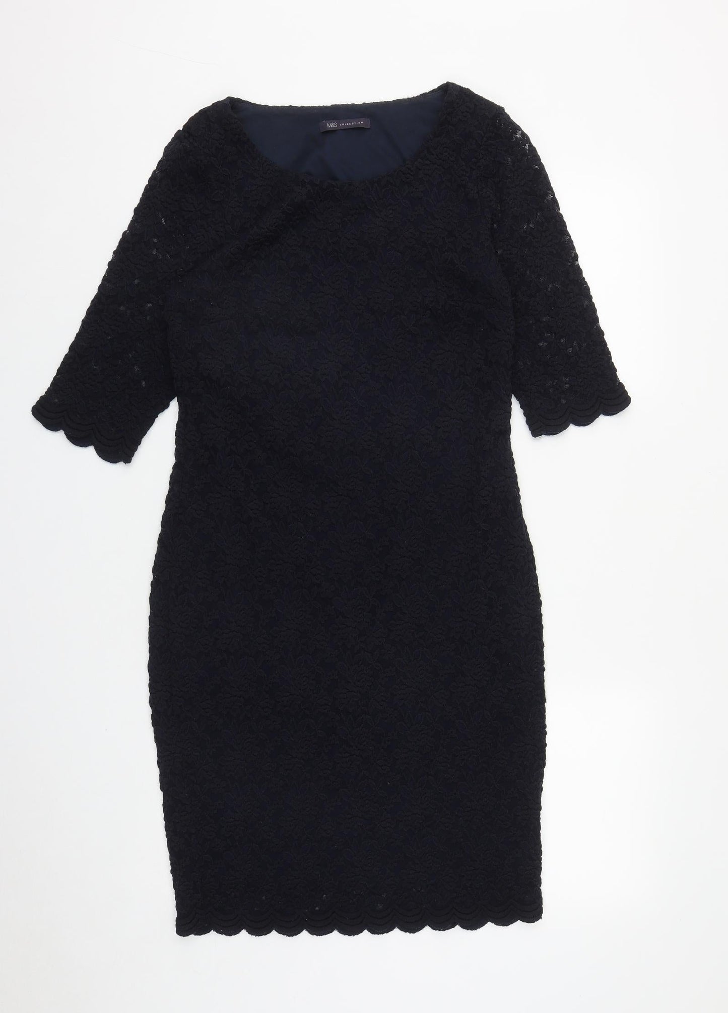 Marks and Spencer Womens Blue Geometric Polyester A-Line  Size 12  Round Neck