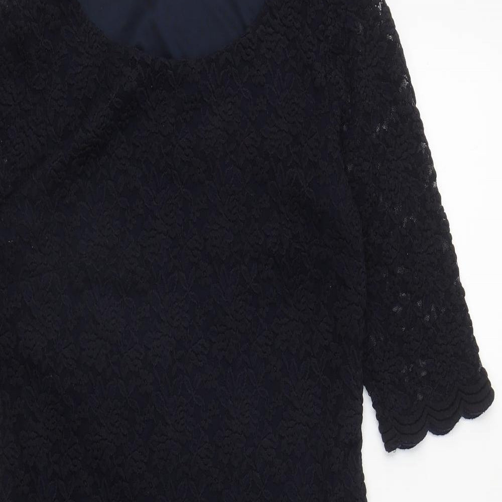 Marks and Spencer Womens Blue Geometric Polyester A-Line  Size 12  Round Neck