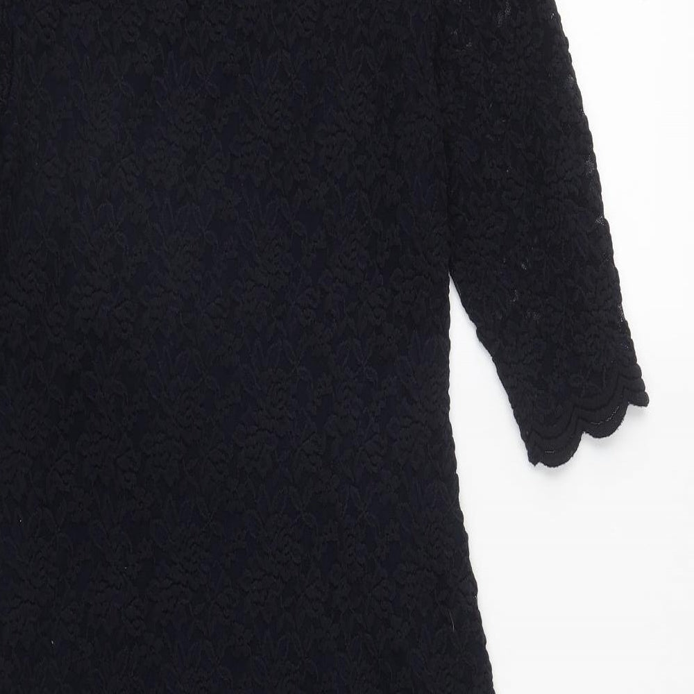 Marks and Spencer Womens Blue Geometric Polyester A-Line  Size 12  Round Neck