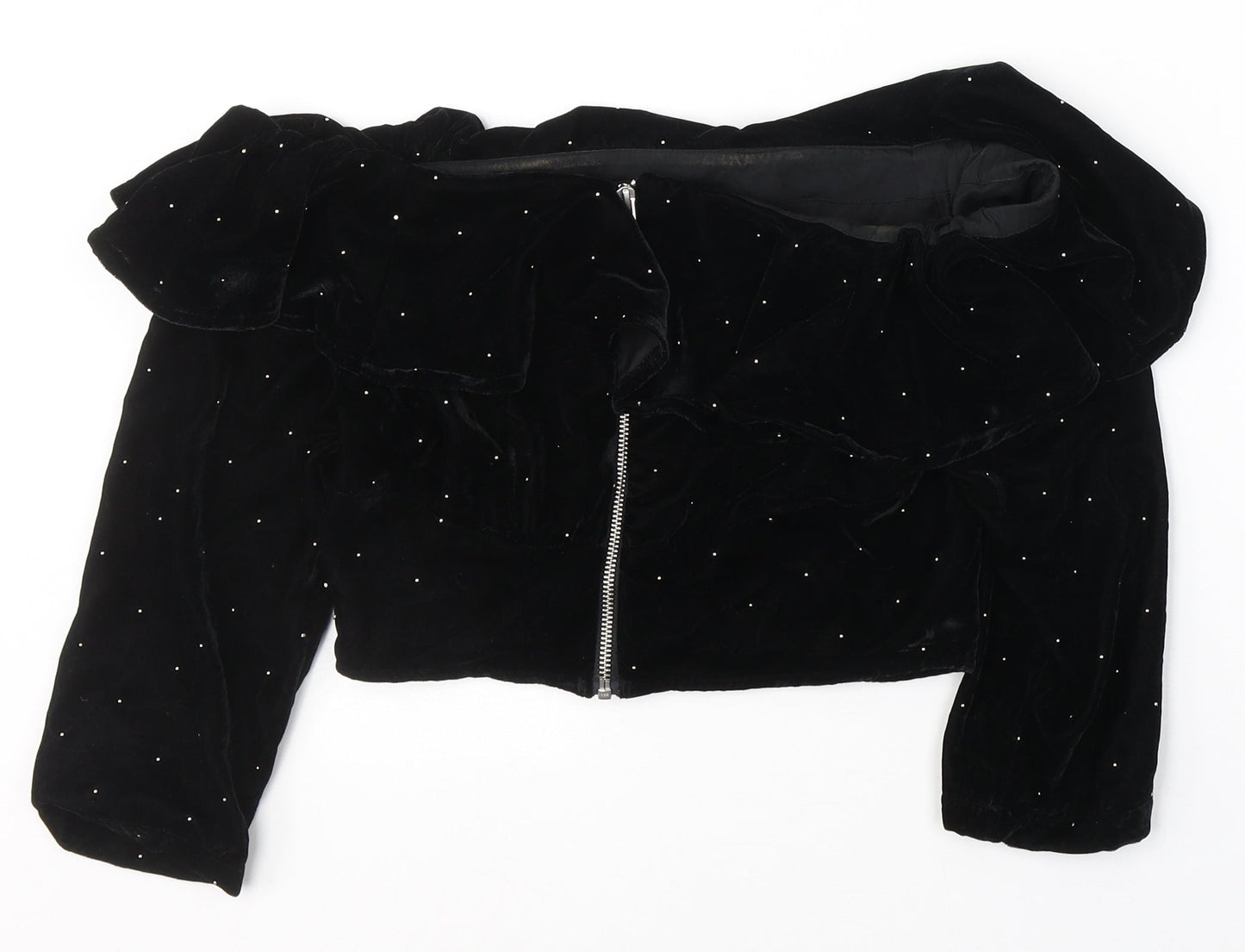 Topshop Womens Black  Polyester Cropped Blouse Size 8 Off the Shoulder