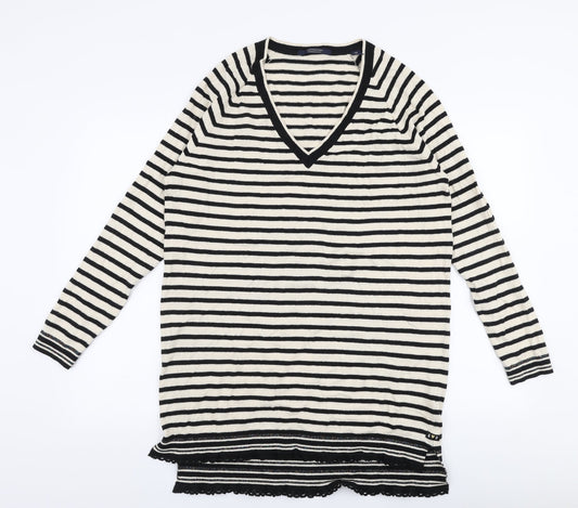 Scotch & Soda Womens Ivory V-Neck Striped Cotton Pullover Jumper Size L