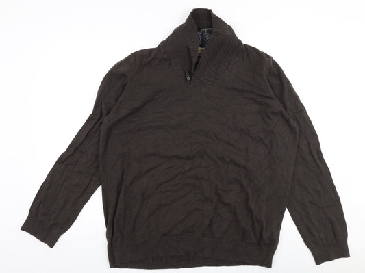 North Coast Mens Brown Collared  Cotton Pullover Jumper Size 2XL