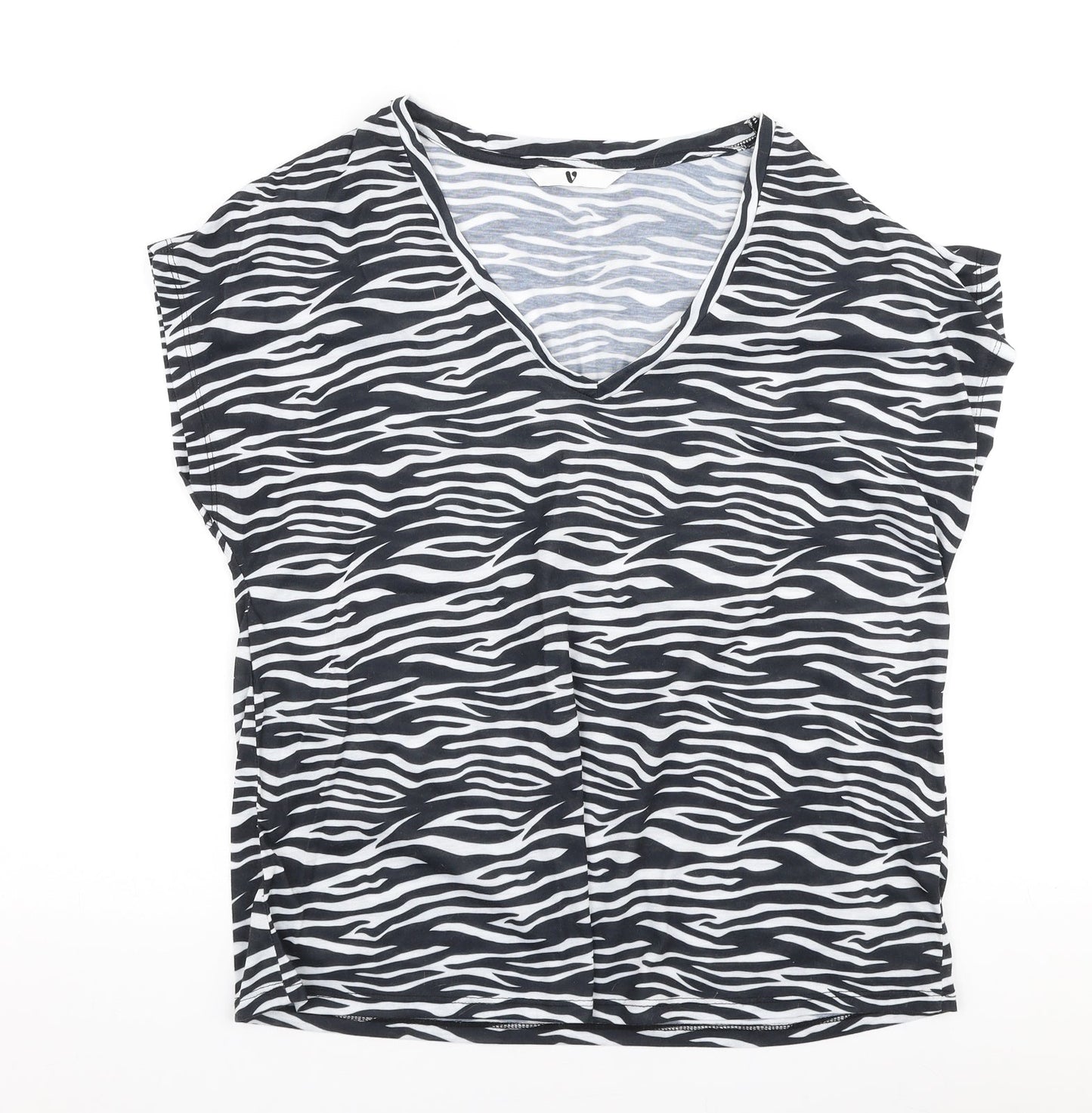 Very Womens Black Animal Print Polyester Jersey T-Shirt Size 12 V-Neck