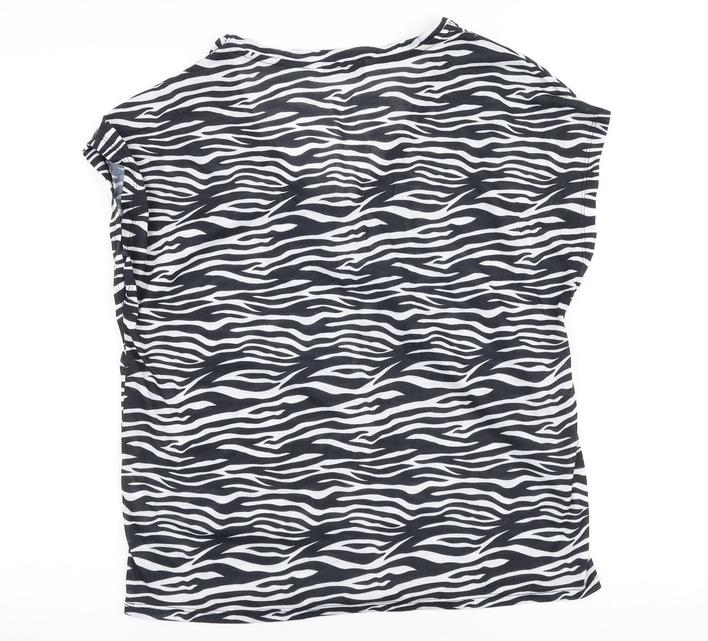 Very Womens Black Animal Print Polyester Jersey T-Shirt Size 12 V-Neck