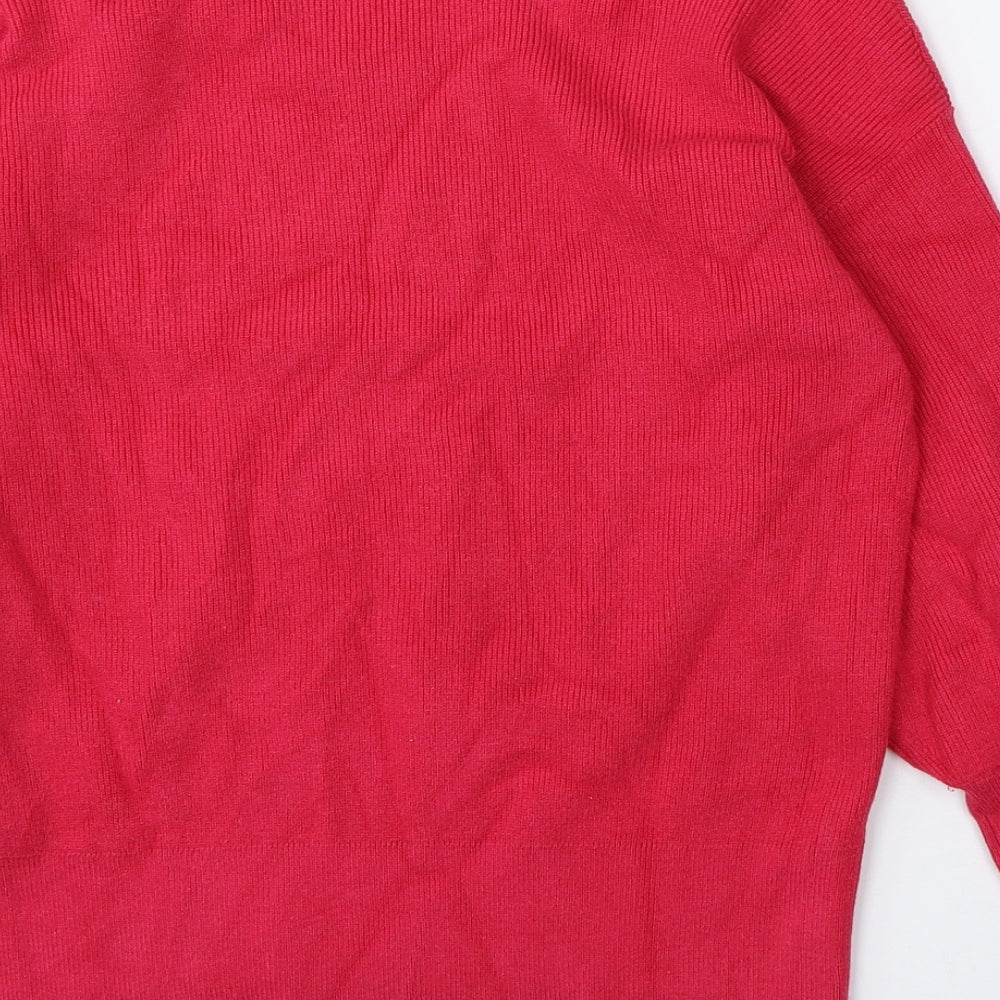 Marks and Spencer Womens Pink V-Neck  Viscose Pullover Jumper Size S