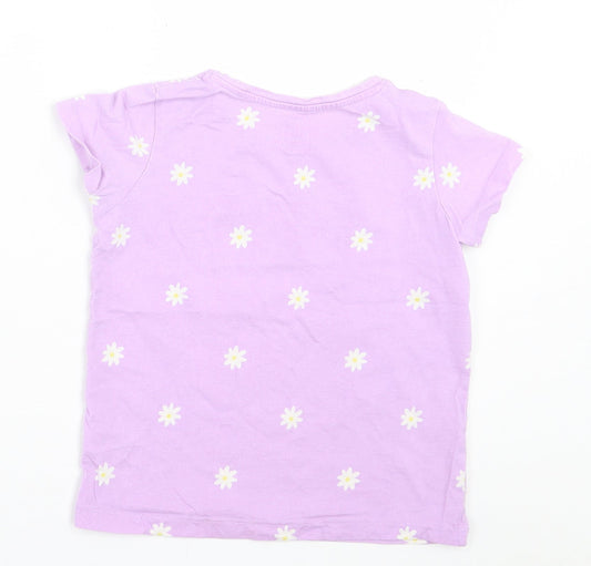 Primark Girls Purple Floral Cotton Basic T-Shirt Size 5 Years Crew Neck Pullover