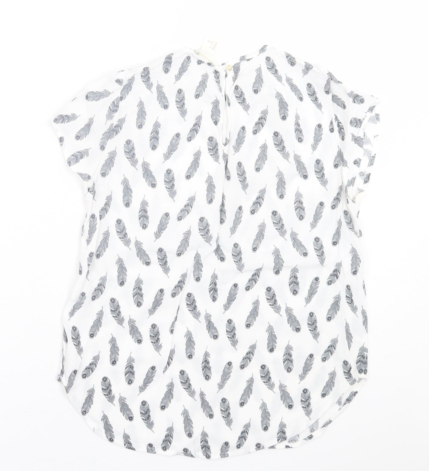 H&M Womens White Geometric Viscose Basic T-Shirt Size 6 Crew Neck
