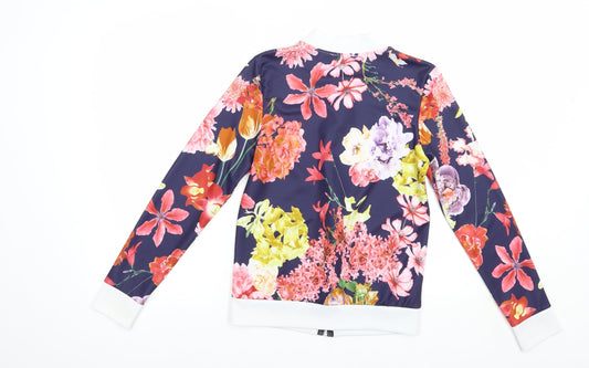 I-X London Womens Blue Floral Polyester Full Zip Sweatshirt Size 8  Zip