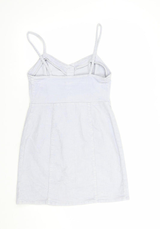 Denim Co.  Womens Grey  Cotton Pinafore/Dungaree Dress  Size 8  Sweetheart Button