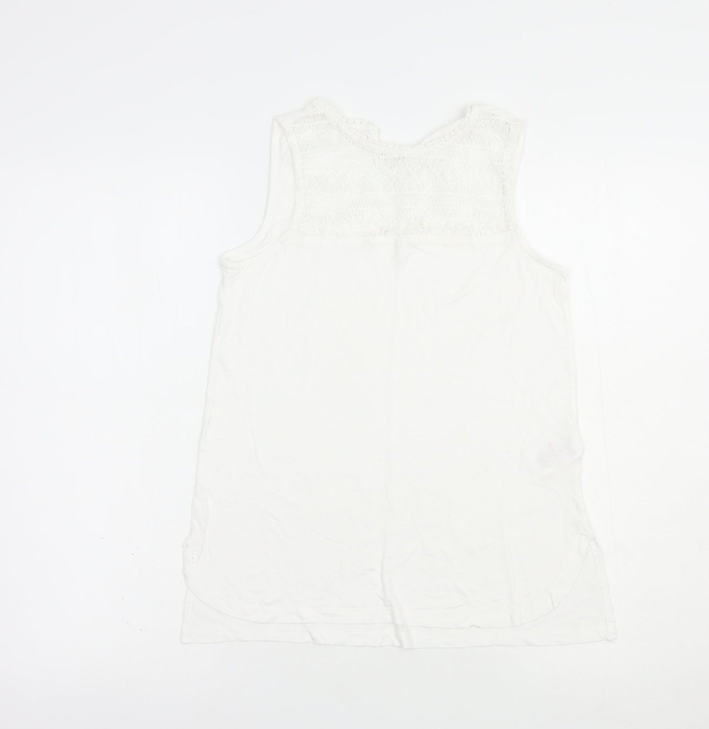 Peacocks Womens White  Viscose Basic Tank Size 8 Crew Neck