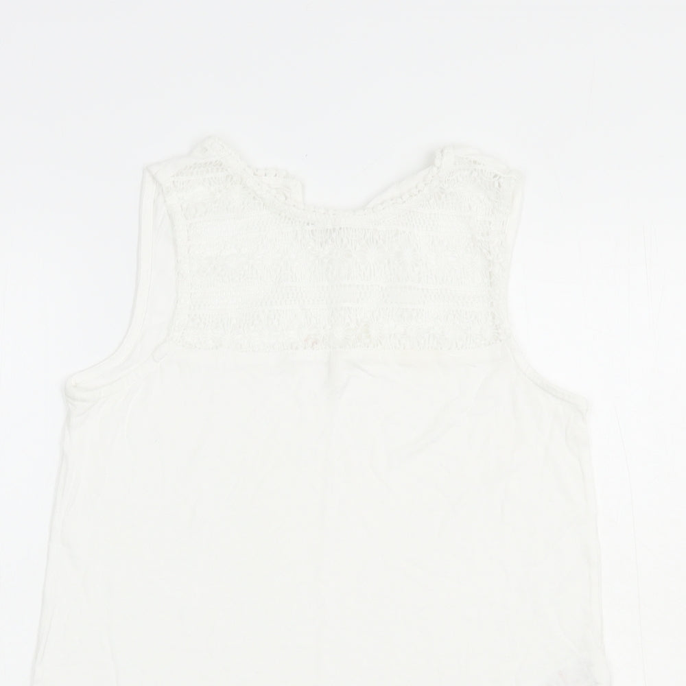 Peacocks Womens White  Viscose Basic Tank Size 8 Crew Neck