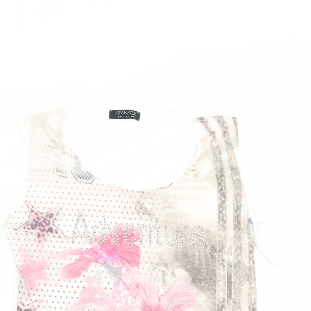 APANAGE Womens White  Polyester Basic T-Shirt Size 10 Scoop Neck