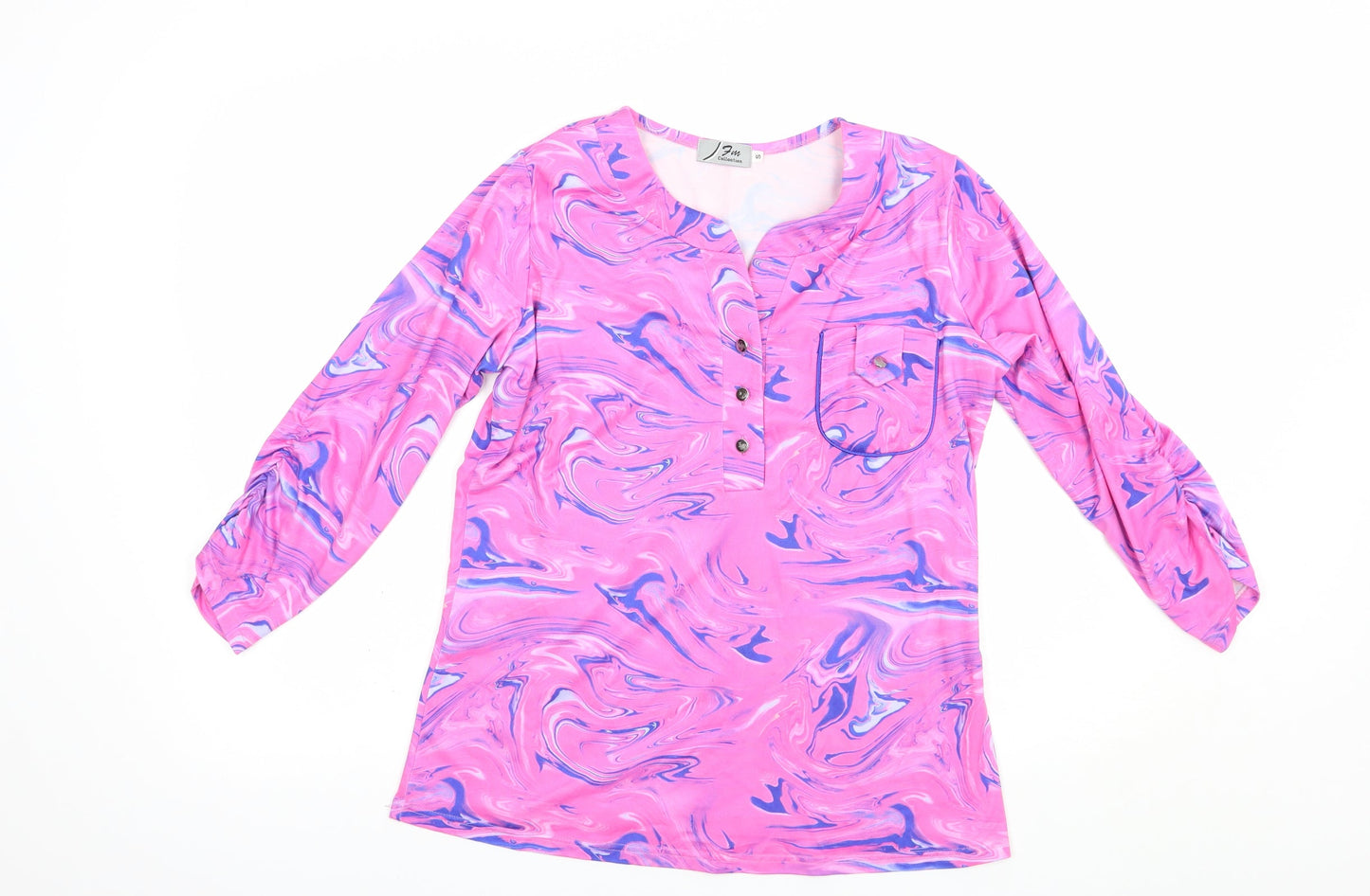 FM Collection Womens Pink Geometric Viscose Basic Blouse Size S Round Neck