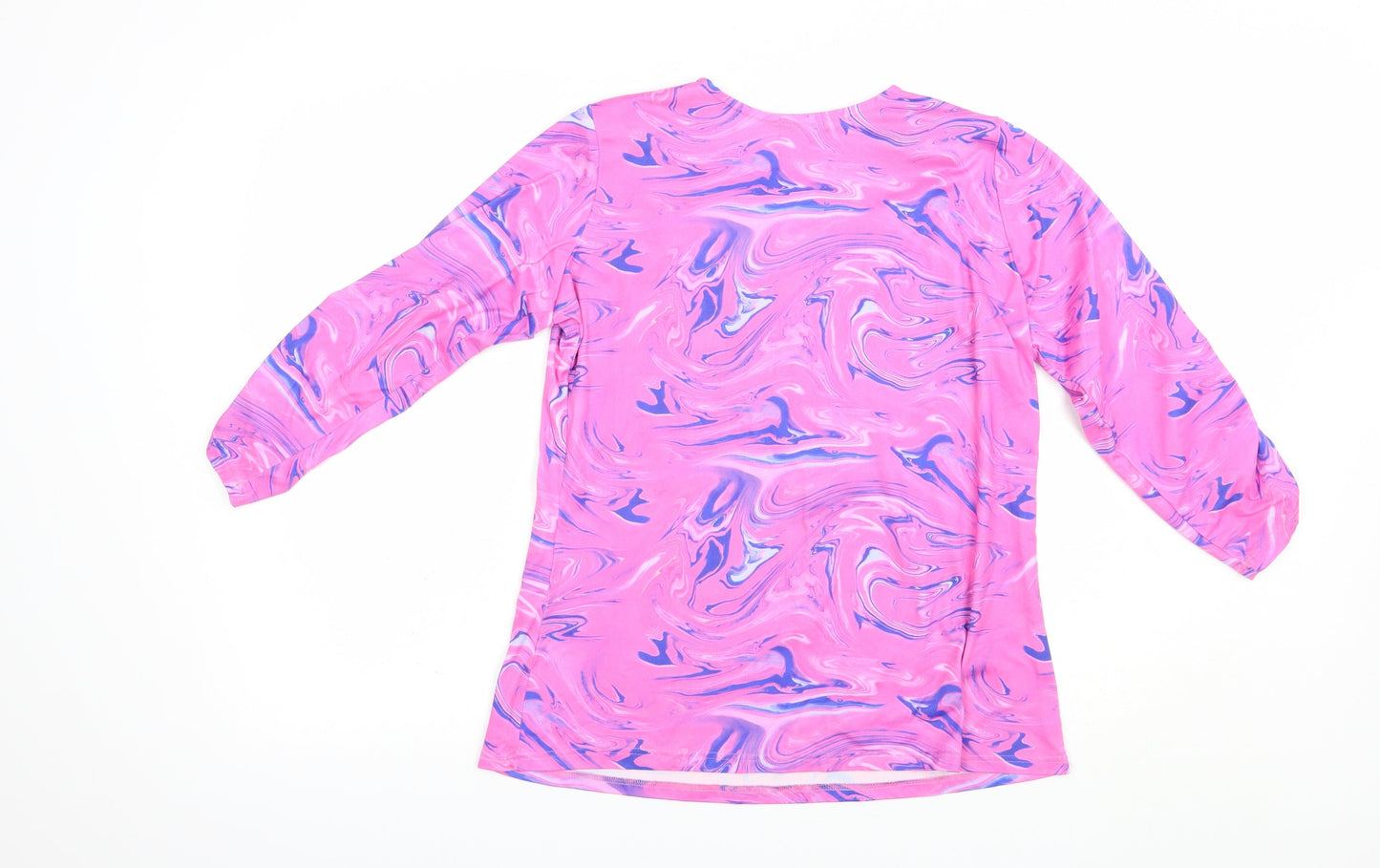 FM Collection Womens Pink Geometric Viscose Basic Blouse Size S Round Neck