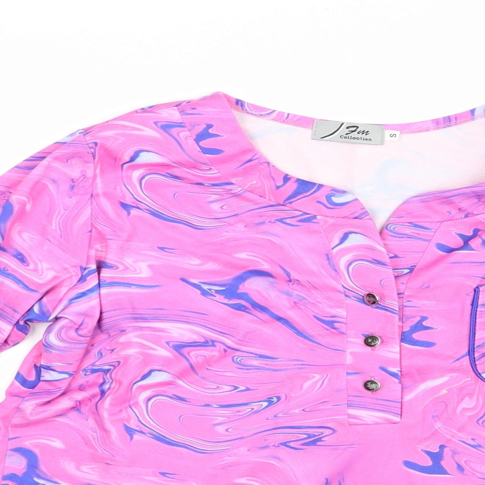 FM Collection Womens Pink Geometric Viscose Basic Blouse Size S Round Neck