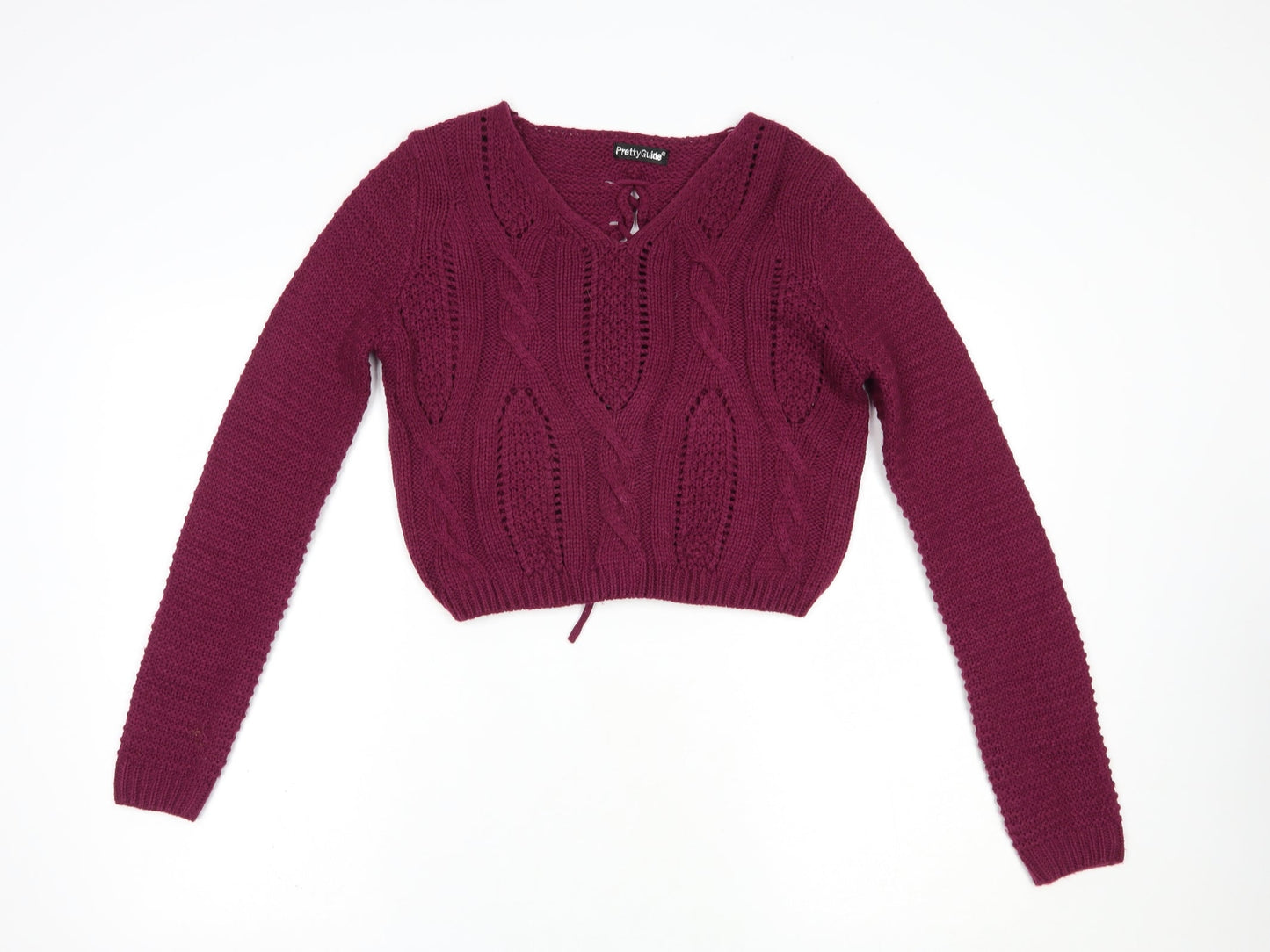 Pretty Guide Womens Purple V-Neck  Acrylic Pullover Jumper Size M