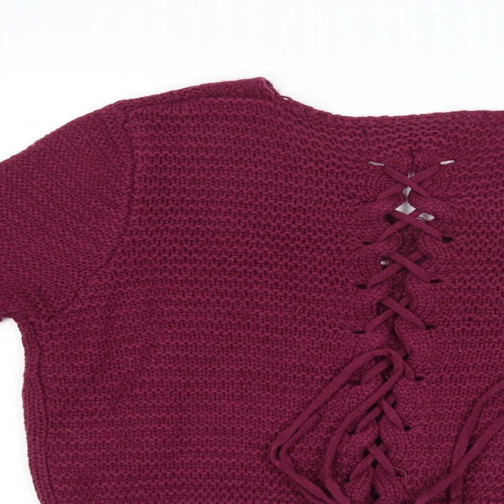 Pretty Guide Womens Purple V-Neck  Acrylic Pullover Jumper Size M