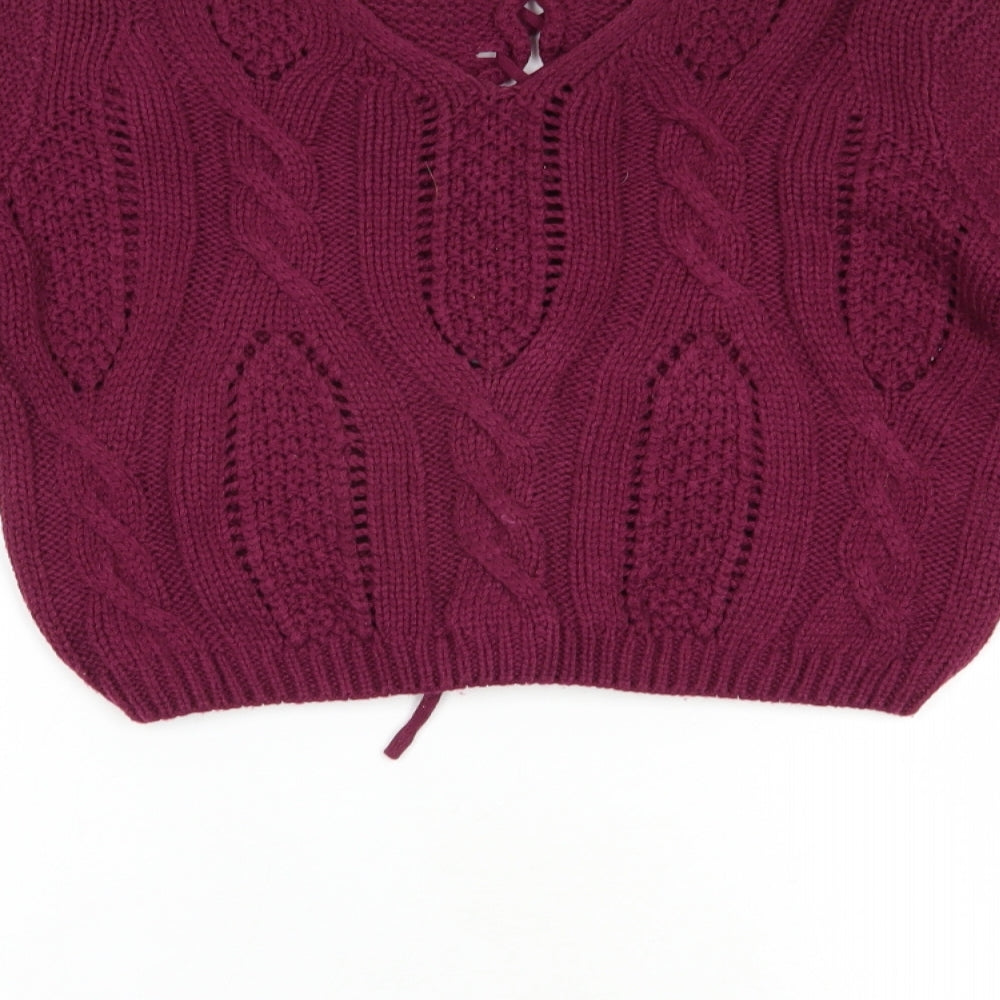 Pretty Guide Womens Purple V-Neck  Acrylic Pullover Jumper Size M