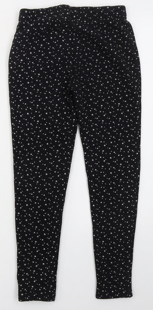 Dunnes Girls Black  Cotton Sweatpants Trousers Size 11 Years  Regular  - Stars