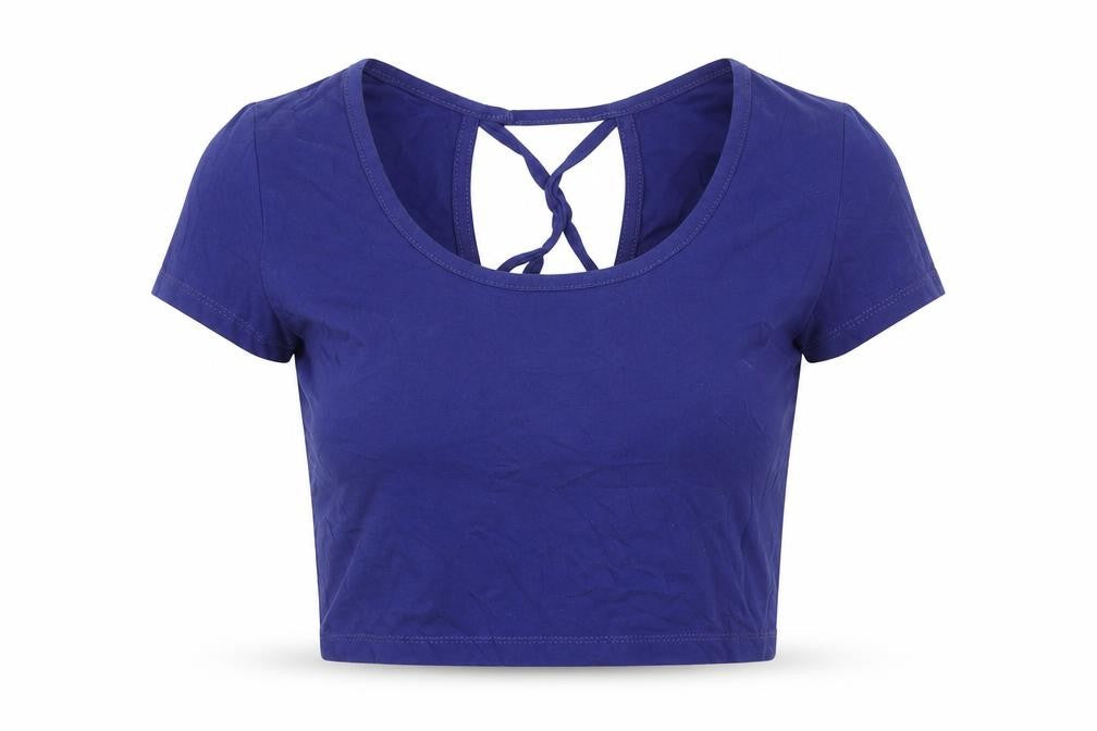Wet Seal Womens Blue  Cotton Cropped T-Shirt Size M Round Neck