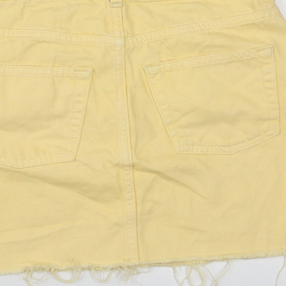 Topshop Womens Yellow  Cotton Mini Skirt Size 6   Zip