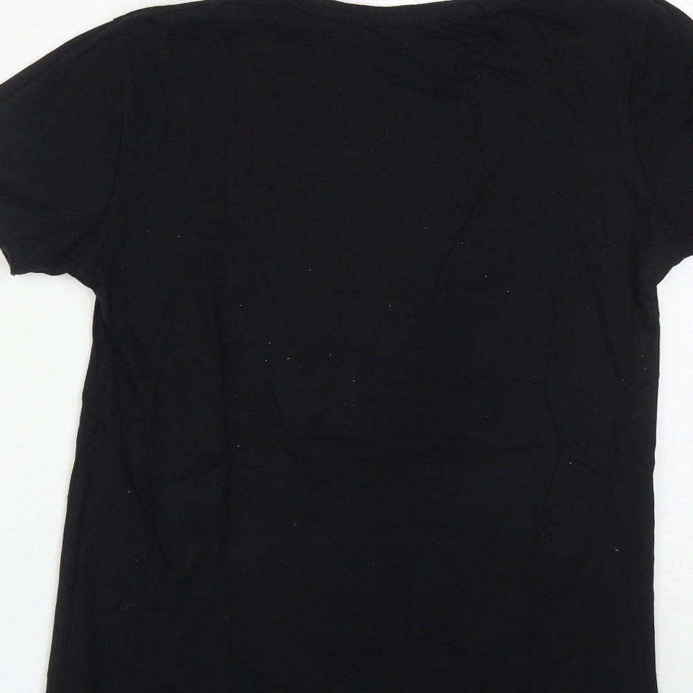 Paisian Womens Black  Cotton Basic T-Shirt Size S Round Neck