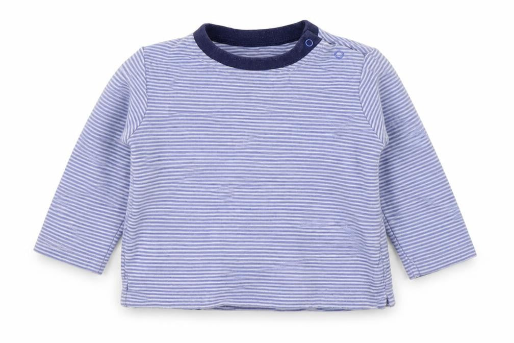 Dunnes Baby Blue Striped 100% Cotton Basic T-Shirt Size 9-12 Months Round Neck Pullover