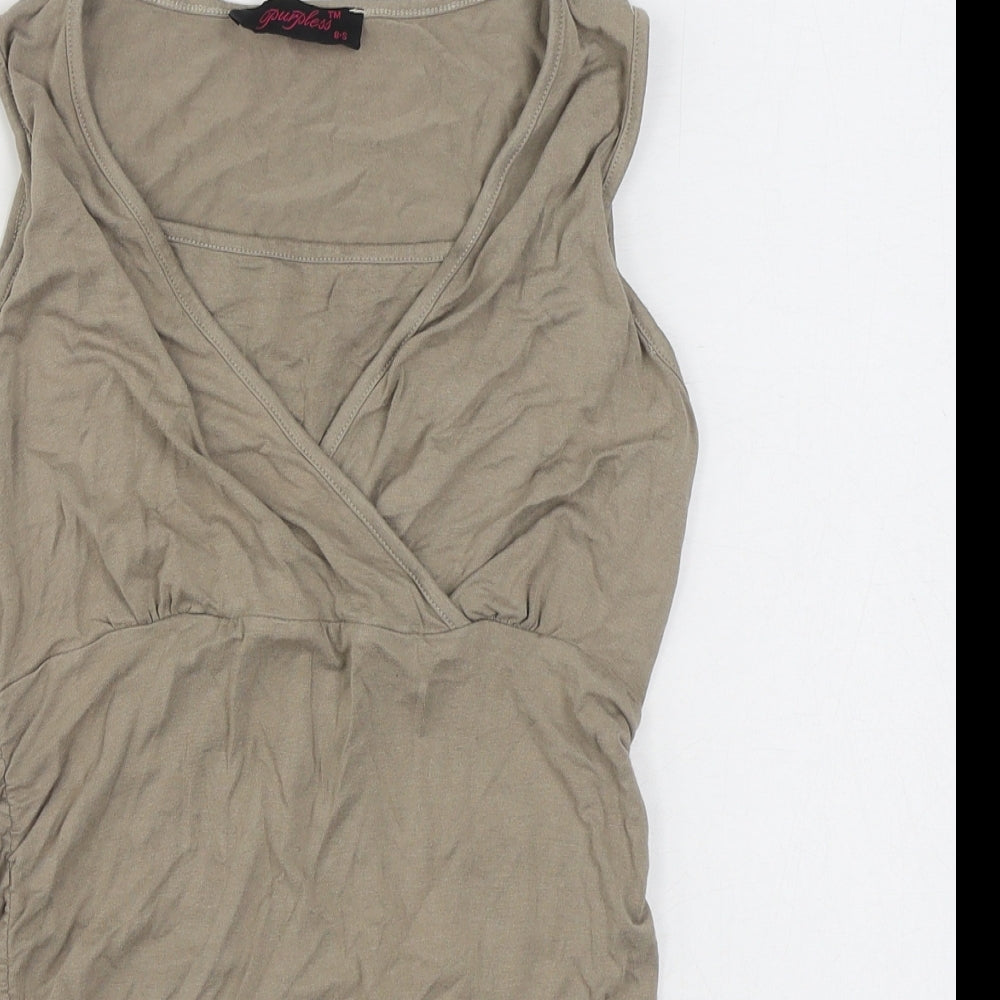 Purpless Womens Beige  Cotton Bodycon  Size 8  Square Neck Pullover
