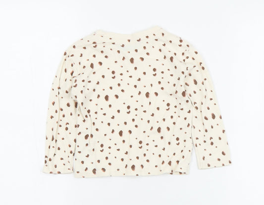 Primark Girls Beige Animal Print Cotton Jersey T-Shirt Size 9-12 Months Crew Neck