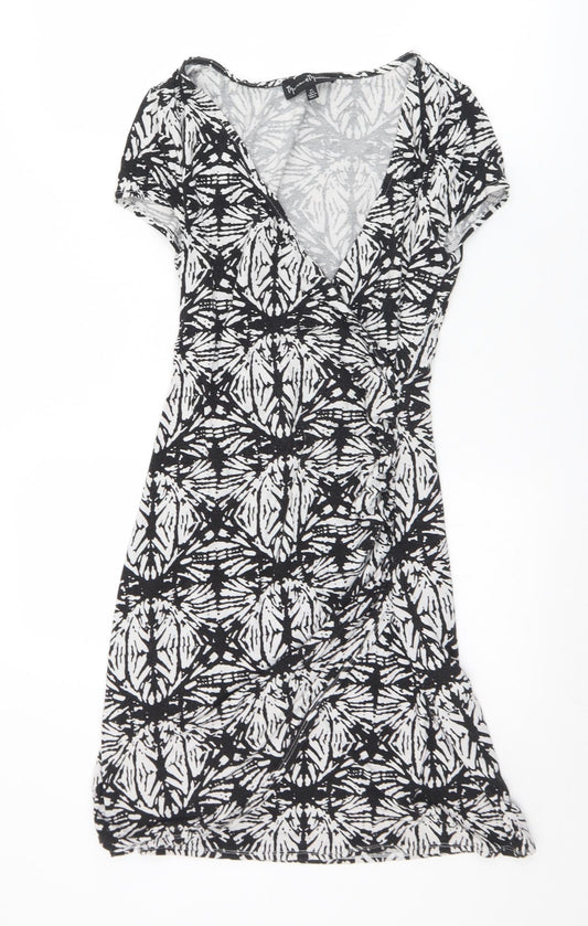 Mercer & Madison Womens Black Geometric Viscose A-Line  Size 8  V-Neck