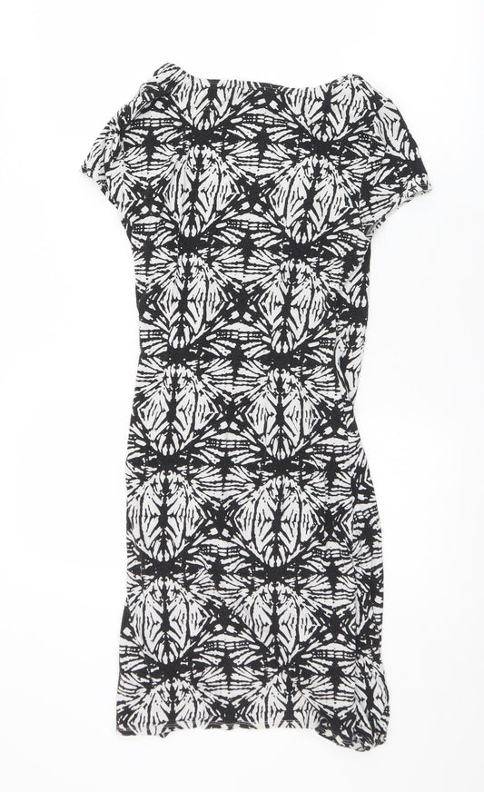 Mercer & Madison Womens Black Geometric Viscose A-Line  Size 8  V-Neck