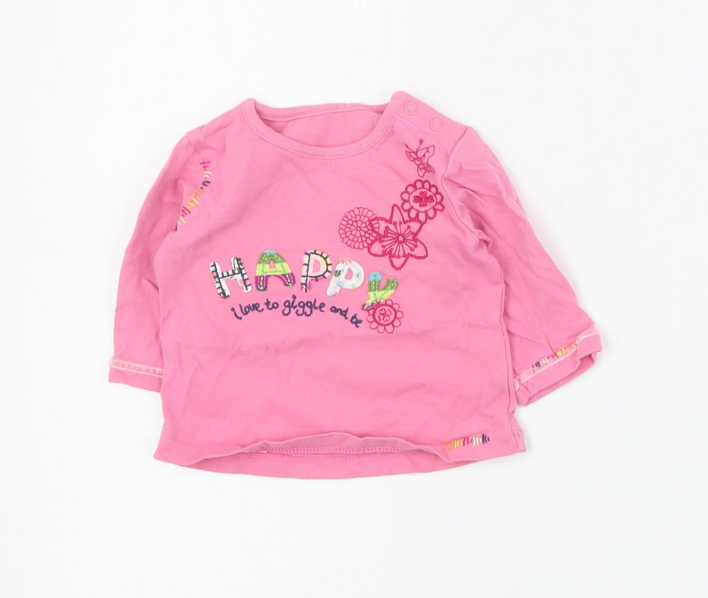 Marks and Spencer Baby Pink  Cotton Basic T-Shirt Size 0-3 Months Round Neck Snap