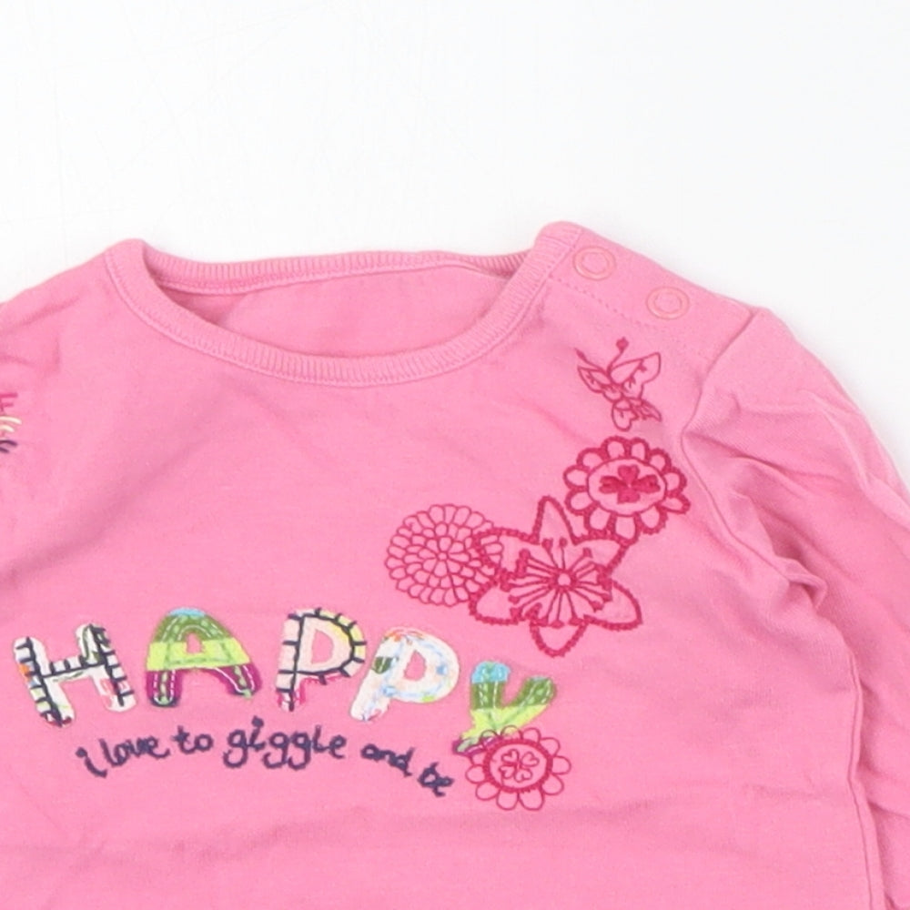 Marks and Spencer Baby Pink  Cotton Basic T-Shirt Size 0-3 Months Round Neck Snap