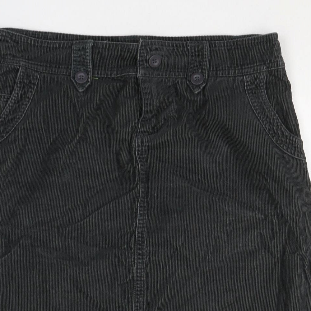 New Look Womens Black  Cotton A-Line Skirt Size 10   Button