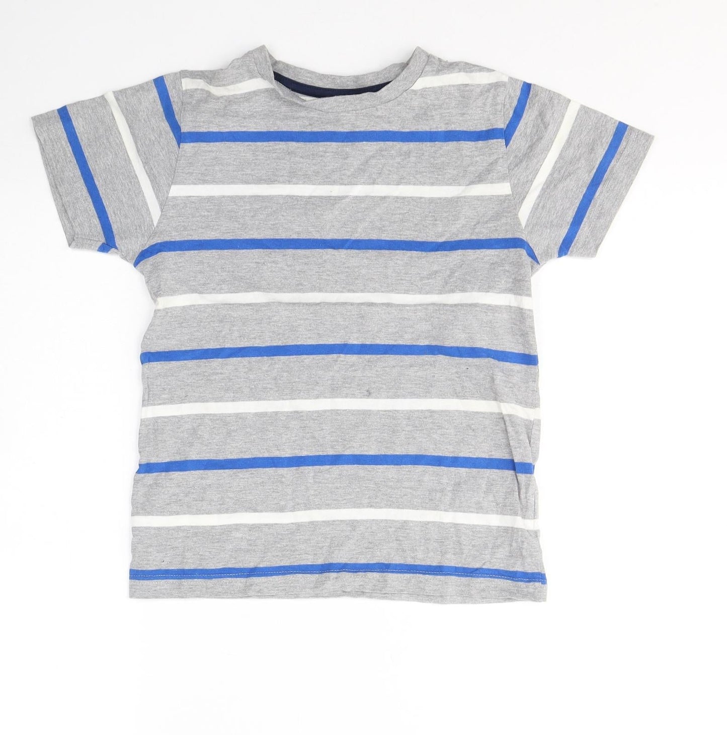Primark Boys Grey Striped Cotton Basic T-Shirt Size 9-10 Years Round Neck Pullover