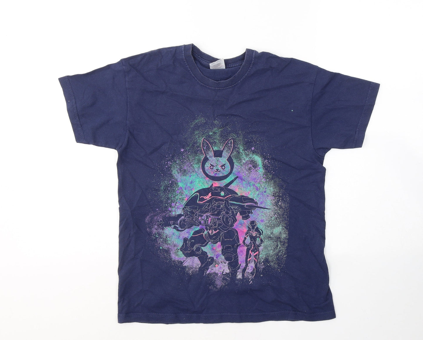 Fruit of the Loom Boys Blue  Cotton Basic T-Shirt Size 9-10 Years Round Neck Pullover - Crazy Bunny
