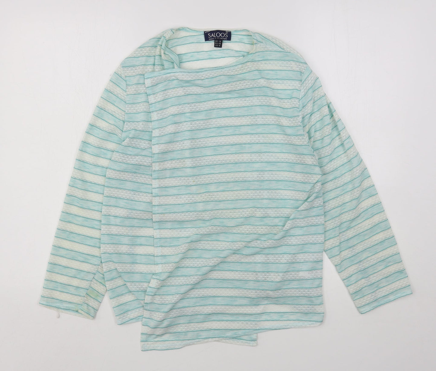 Saloos Womens Blue Round Neck Striped Nylon Cardigan Jumper Size 14