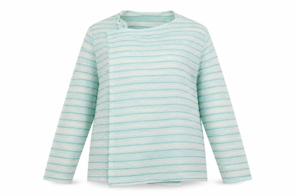 Saloos Womens Blue Round Neck Striped Nylon Cardigan Jumper Size 14