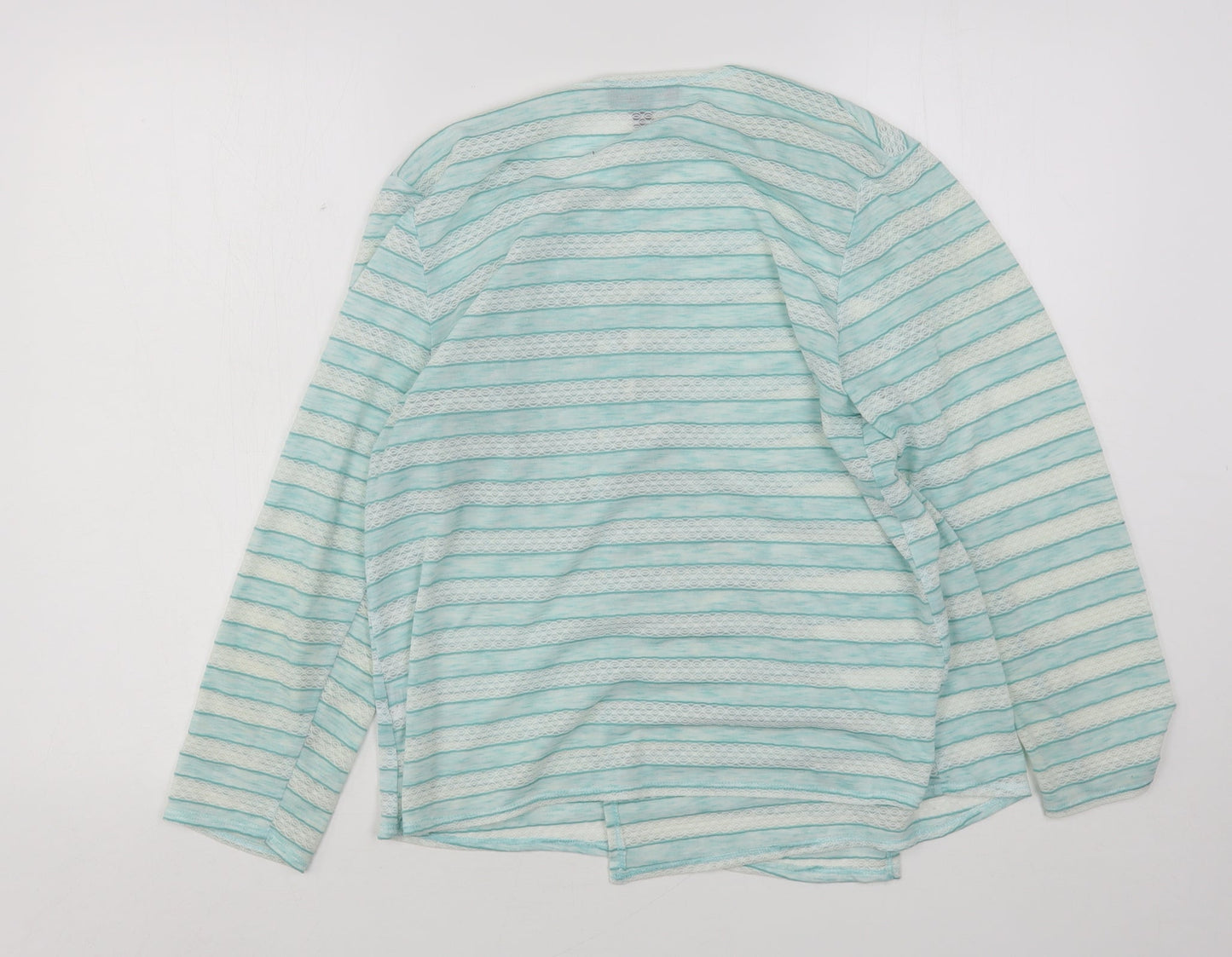 Saloos Womens Blue Round Neck Striped Nylon Cardigan Jumper Size 14