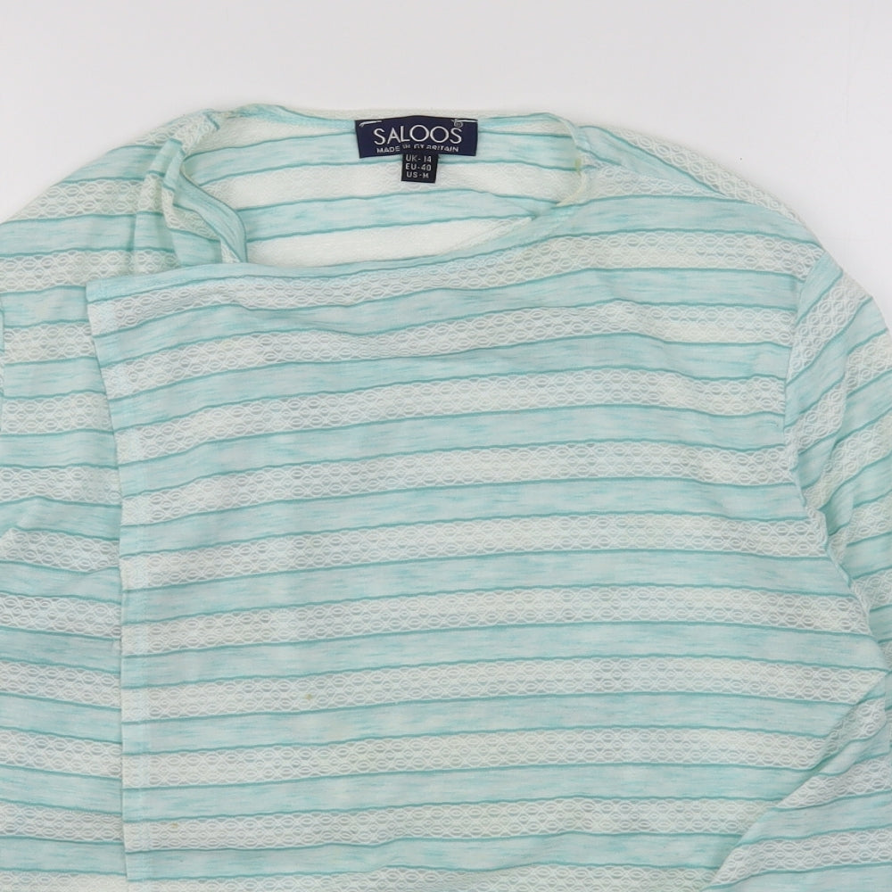 Saloos Womens Blue Round Neck Striped Nylon Cardigan Jumper Size 14